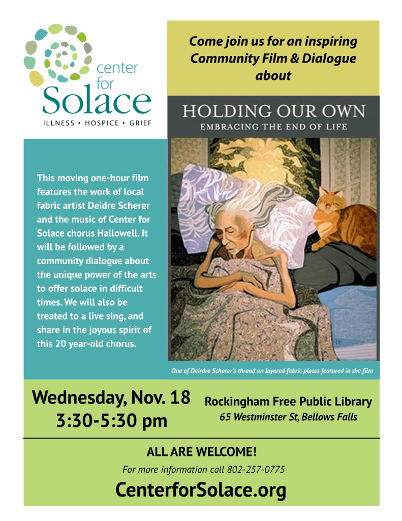 Center for Solace Community Film and Dialogue on November 18 at 3:30pm