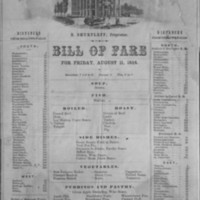 The Island House. Bill of Fare. 8/11/1854.