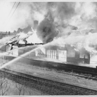 Removal of the B. and M. Freight House by Burning and as a Fire Fighter&#039;s Training Exercise. 7/12/1975. South End Collapse.