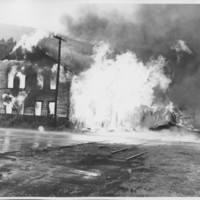 Removal of the B. and M. Freight House by Burning and as a Fire Fighter&#039;s Training Exercise. 7/12/1975. Second Explosion.