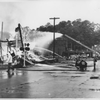 Removal of the B. and M. Freight House by Burning and as a Fire Fighter&#039;s Training Exercise. 7/12/1975. Soaking It Down.