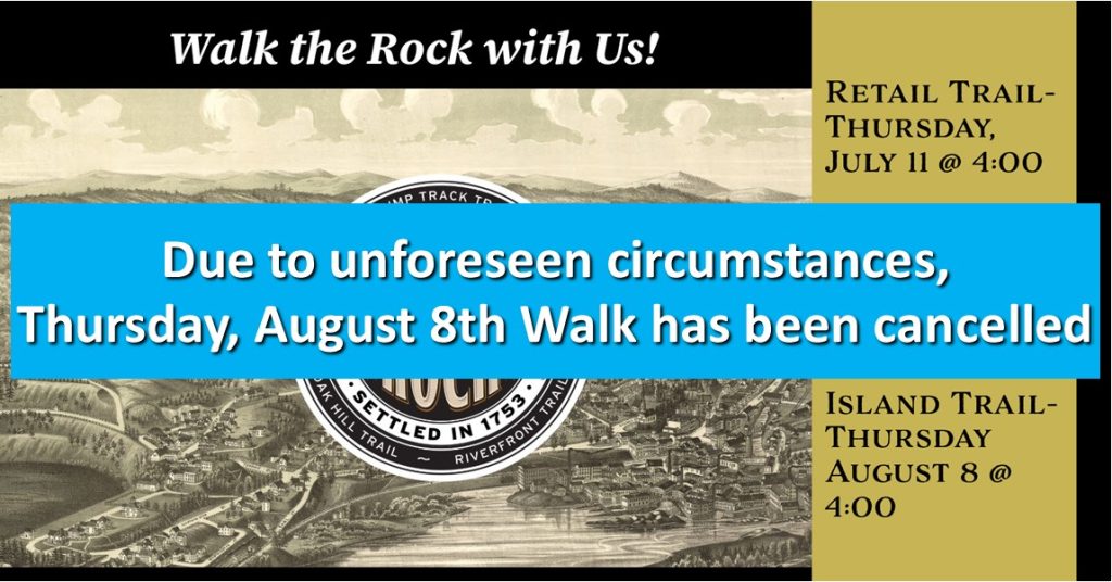 Due to unforeseen circumstances, Thursday, August 8th Walk has been cancelled