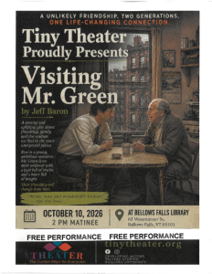 Visiting Mr. Green poster for October 10 at 2pm show. Free performance. 
