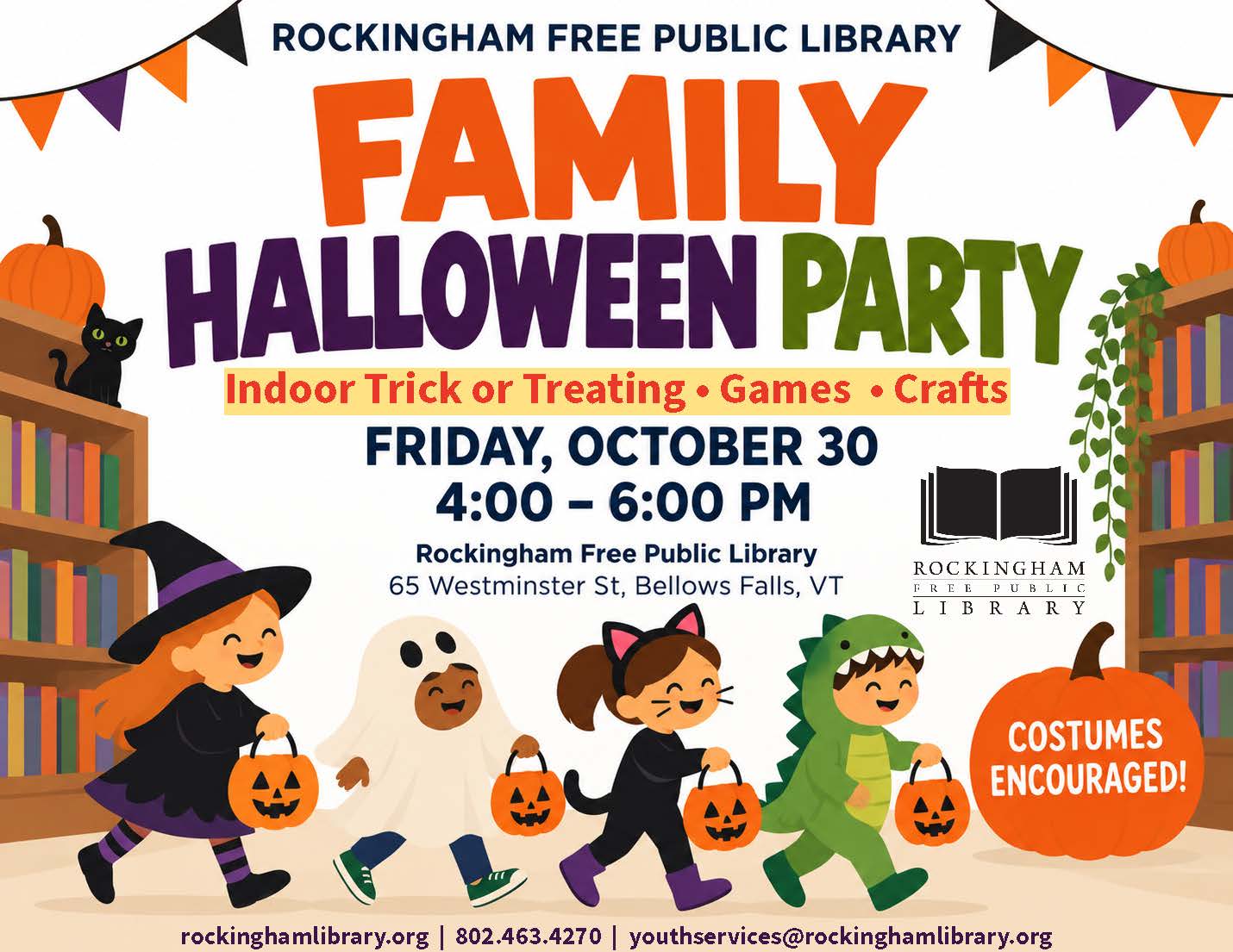 Family Halloween Party Oct 30 4pm to 6pm